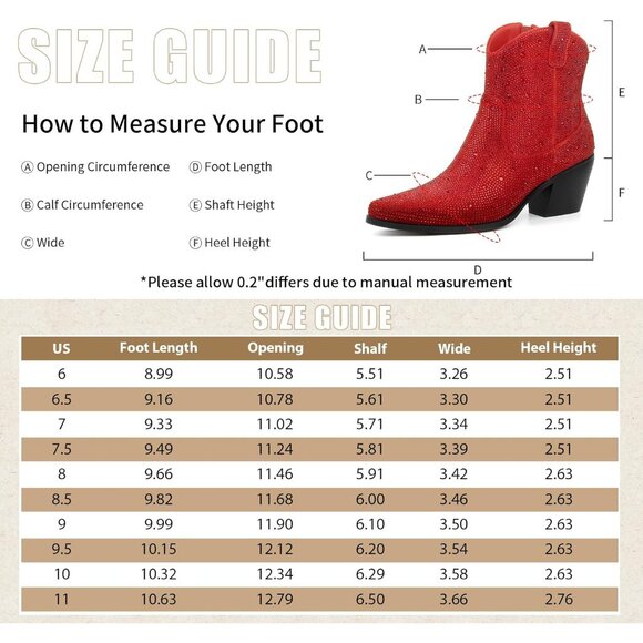 Women Red-ankle Rhinestone Mid Calf Pointed Toe Pull-On Sparkly Block Heel Boots - Picture 6 of 6